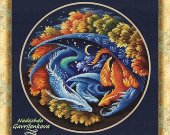 Dragon. Mom's Lullaby. Dragon Cross Stitch Pattern pdf. Fantasy winged mom baby dragon xstitch chart. Digital. Saga. NadGavr 1161