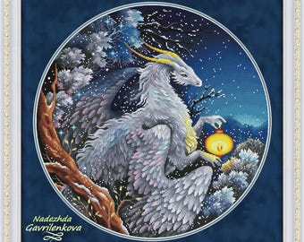 Guardian of the Winter Forest. Dragon Cross Stitch Pattern: NadGavr Design (PDF Pattern) 1226