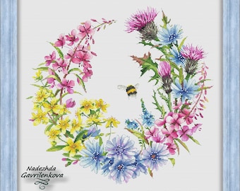 Meadow wreath. Flowers Cross Stitch Pattern: NadGavr Design (PDF Pattern) 1227