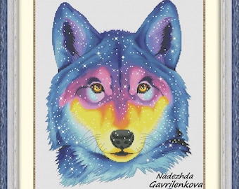 Space Wolf. Cross Stitch Pattern pdf. Fabulous wolf xstitch chart. Digital. Saga. NadGavr 1031