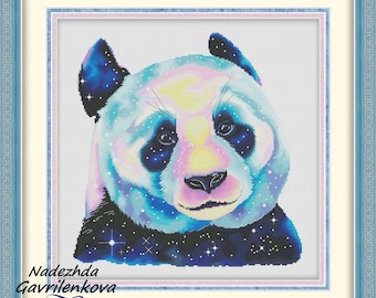 Space Panda. Cross Stitch Pattern pdf. Fabulous panda xstitch chart. Digital. Saga. NadGavr 1035