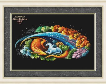 Fabulous friends. Dragon Cross Stitch Pattern pdf. Digital. Saga. NadGavr 1198