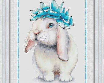 Rabbit and butterflies. Cross Stitch Pattern: NadGavr Design (PDF Pattern) 1171