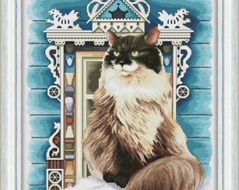 Siberian cat. Cross Stitch Pattern: NadGavr Design (PDF Pattern) 1229