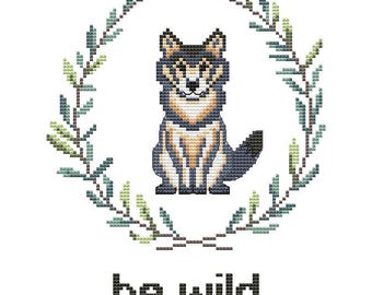 Woodland baby wolf cross stitch pattern pdf. Nursery decor. Forest theme for boy girl. Baby shower gift. Digital file AXS0015