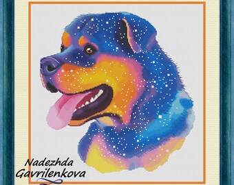 Space Dog. Cross Stitch Pattern pdf. Fabulous dog xstitch chart. Digital. Saga. NadGavr 1032