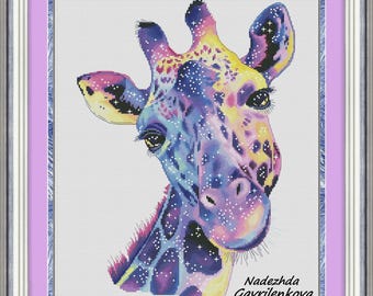 Space Giraffe. Cross Stitch Pattern pdf. Fabulous giraffe  xstitch chart. Digital. Saga. NadGavr 1029