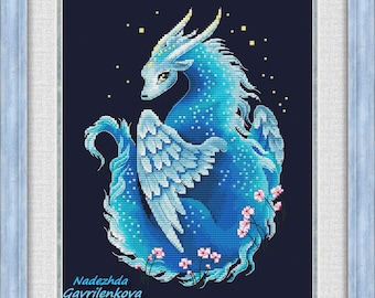 Förgätmigej. Drake korsstygnsmönster pdf. Fantasi bevingad söt blå drake korsstygnsdiagram. Digital. Saga. NadGavr 1150