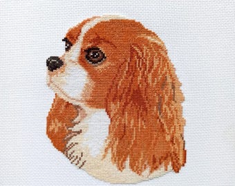 Blenheim Cavalier king charles spaniel dog counted cross stitch pattern pdf. Modern pet memorial gift for dog mom dad. Digital file. AXS0328