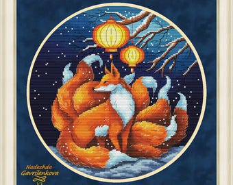 The Tale of the Kitsune. Fabulous Fox Cross Stitch Pattern: NadGavr Design (PDF Pattern) 1238