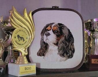 Tricolor Cavalier king charles spaniel dog counted cross stitch pattern pdf. Modern pet memorial gift for dog mom dad. Digital file. AXS0327