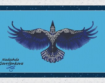 Raven. Cross Stitch Pattern pdf. Magic bird xstitch chart. Digital. Saga. NadGavr 1074