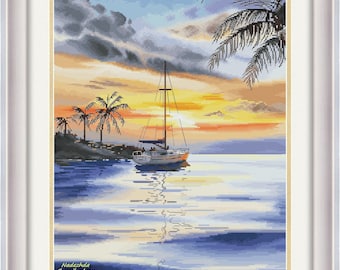 Sunset Trio. Sailboat. Cross Stitch Pattern: NadGavr Design (PDF Pattern) 1220