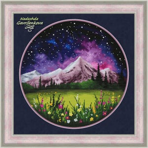 Zauber der Nacht. Kreuzstich Anleitung pdf. Landschaft Berge Kreuzstichvorlage. Sternenhimmel Stickerei. Digital. Sage. NadGavr 1209