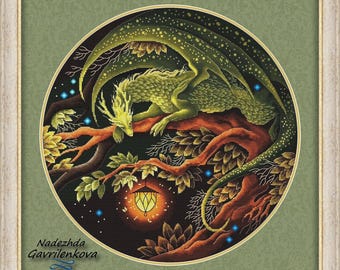 Dragon. Keeper of the summer Forest. Dragon Cross Stitch Pattern pdf. Fantasy dragon xstitch chart. Digital. Saga. NadGavr 1130