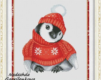 Christmas Penguin (red). Cross Stitch Pattern: NadGavr Design (PDF Pattern) 1068