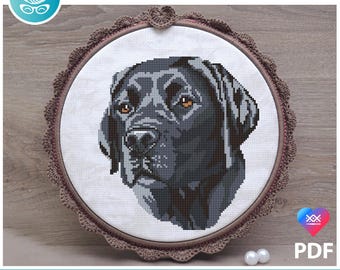 Black labrador dog counted cross stitch pattern pdf. Modern pet memorial gift for lab dog mom & dad. Digital file. AXS 0164