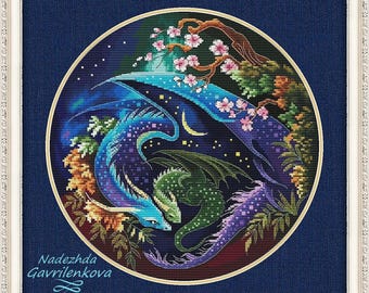 Dragon. Guardian of spring. Dragon Cross Stitch Pattern pdf. Fantasy dragon mom baby xstitch chart. Digital. Saga. NadGavr 1012