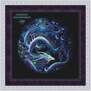 Zeedraak. Draak kruissteekpatroon pdf. Fantasie waterdraak steekkaart. Digitaal. Saga. NadGavr 1004