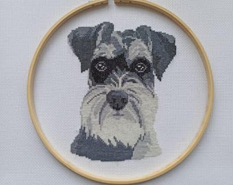 Schnauzer dog cross stitch pattern pdf. Modern pet memorial gift for Schnauzer mom & dad. Digital file. AXS 0180