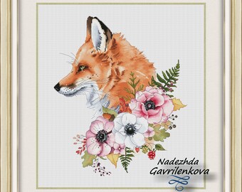 Fox Cross Stitch Pattern: Mr. Fox with Flowers (PDF & Saga Chart)
