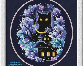 The Yule Cat. Fantasy Cross Stitch Pattern: NadGavr Design (PDF Pattern) 1240
