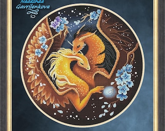 Dragon. Gentle hugs. Dragon Cross Stitch Pattern pdf. Fantasy winged love dragon xstitch chart. Digital. Saga. NadGavr 1001