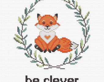 Woodland baby fox cross stitch pattern pdf. Nursery decor. Forest theme for boy girl. Baby shower gift. Digital file AXS0025