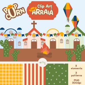 Juni-Feier-Clipart - Festa Junina Clipart - Juni-Feier-Einladung - Juni-Einladungsmuster - Festa Junina Vektor - Popcorn