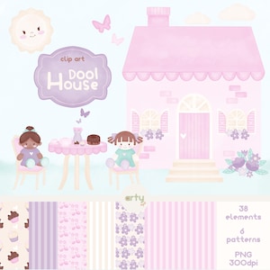 Dool Garden Clipart - Doll World Digitale Kit - Cupcake Candy Pastel - Lappenpoppen - Poppen Digitaal Papier - Bloemen & Vlinder Digitale Clipart