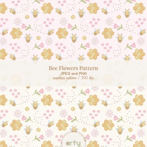 Bee Seamless Pattern, Bee Flowers Digital Papers, Bee Pattern, Cute Bee Repeating File, Ditsy Bee Seamless Pattern,  Nature Pattern