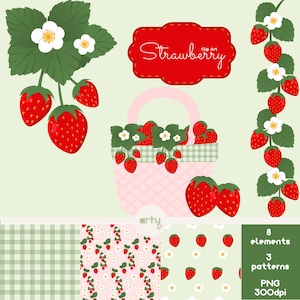 Strawberry Clipart - Strawberry Digital Paper - Strawberry Vector Files - Cottagecore - Berry First Birthday Clipart - Cute Fruit - Digital