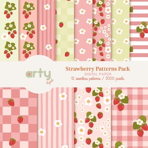 Strawberry Digital Papers, Berry Digital Papers and Flowers, Floral Digital Papers, Strawberry Seamless Pattern, Seamless Pink Pattern