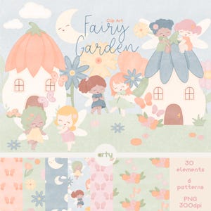 Fairy Garden Clipart - Fairy House - Garden Watercolor - Garden Watercolor Art - Fairyhouse PNG - Garden Decor - Fairy PNG - Flower Fairies