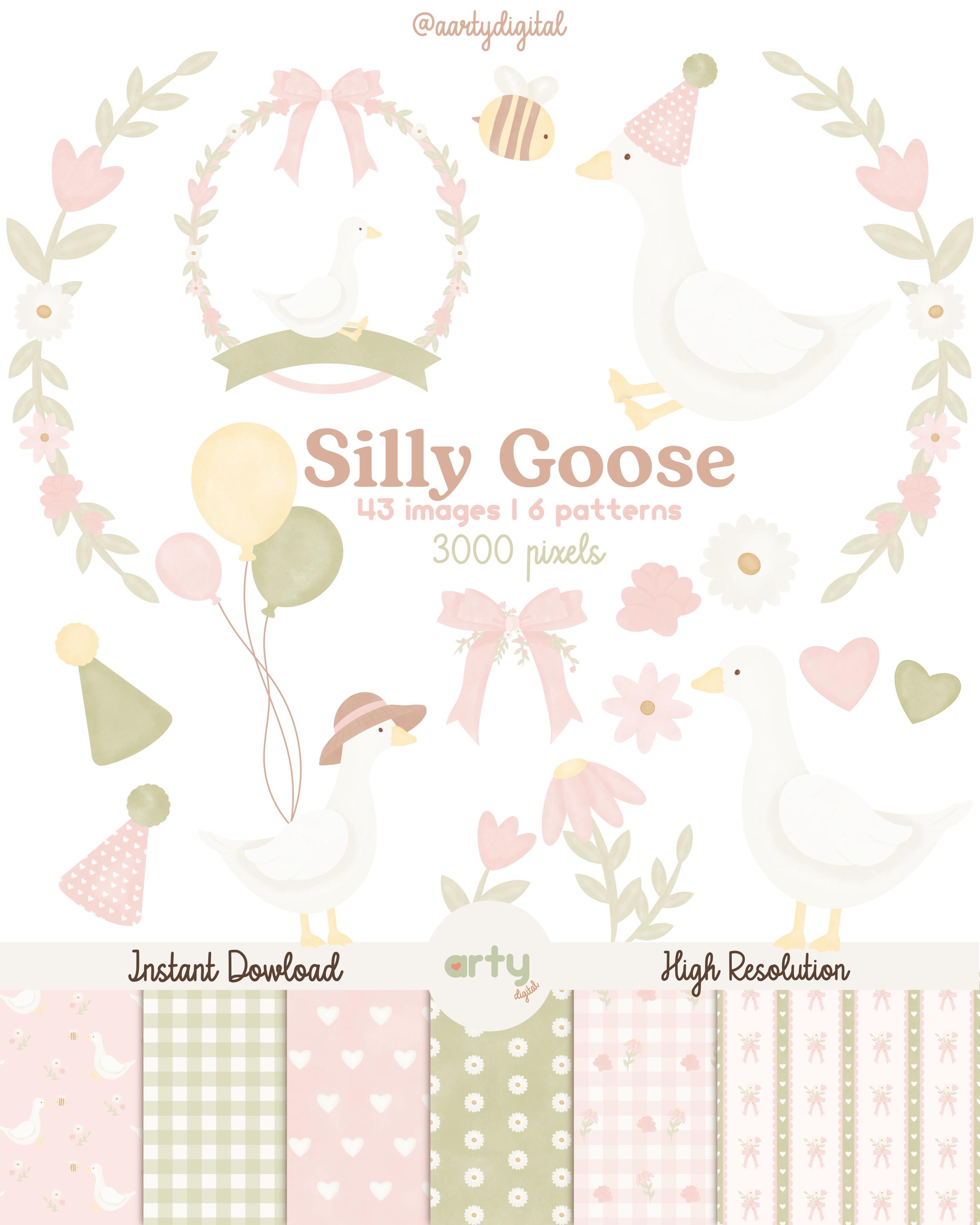 Silly Goose Clipart Bundle, Watercolor Girl Goose Clipart, Silly Pink ...