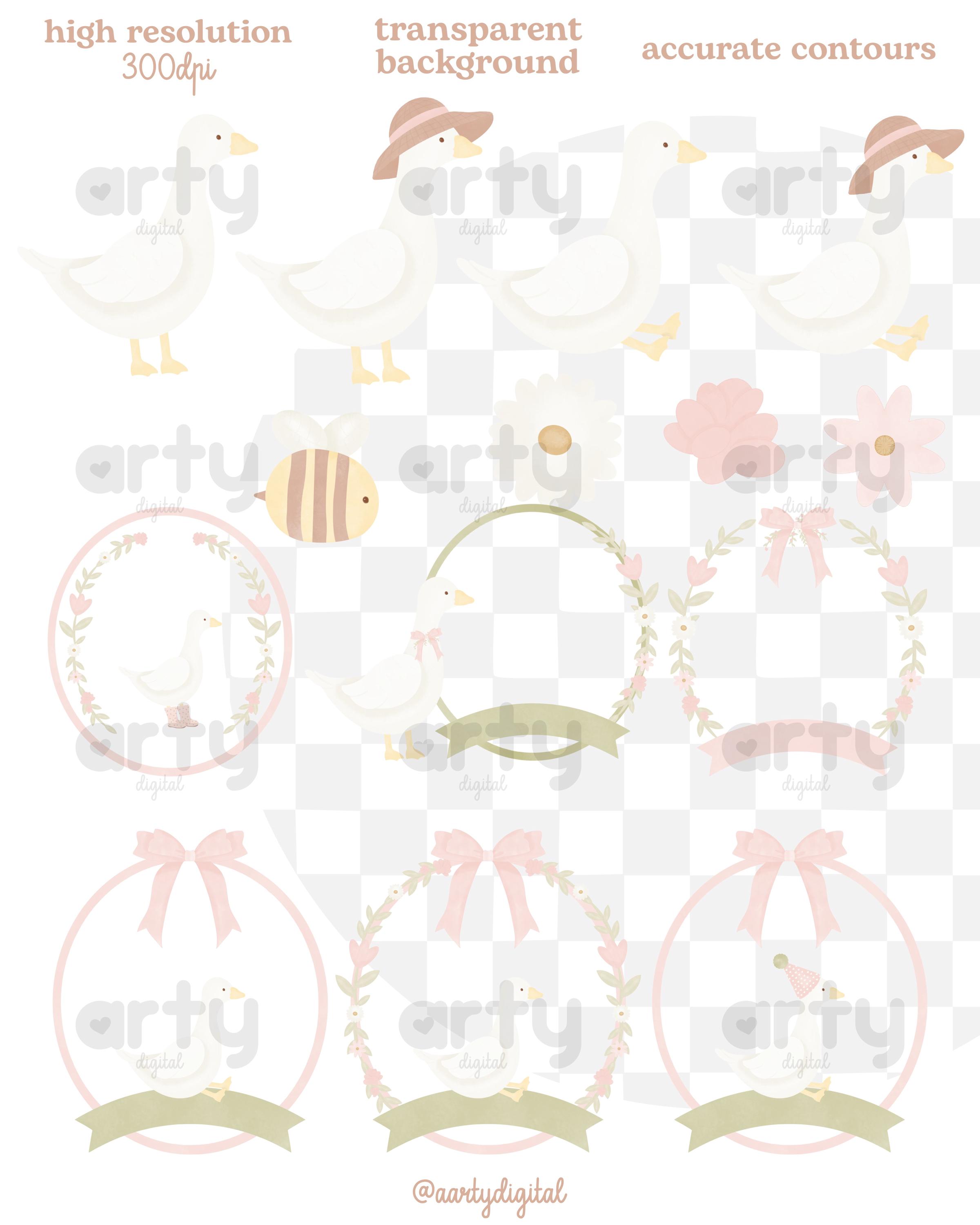 Silly Goose Clipart Bundle, Watercolor Girl Goose Clipart, Silly Pink ...