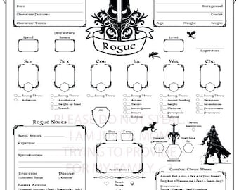 Hoja de personaje de Pícaro de DnD 5.5e (2024) (imprimible)