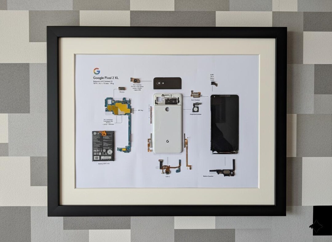 Google Pixel 2 XL Teardown Art - Digital Template - Framed Google
