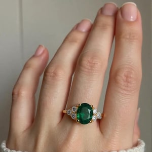 Emerald Engagement Ring, Vintage Emerald Ring, Victorian Style Promise Ring, Green Engagement Ring, Dainty Antique Birthday Gift