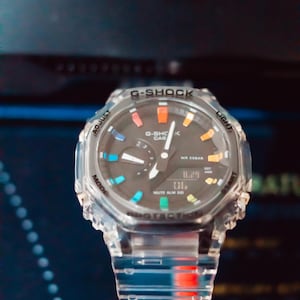 Rainbow G Style Watch | Hand-painted clear strap, Unisex rainbow image 5