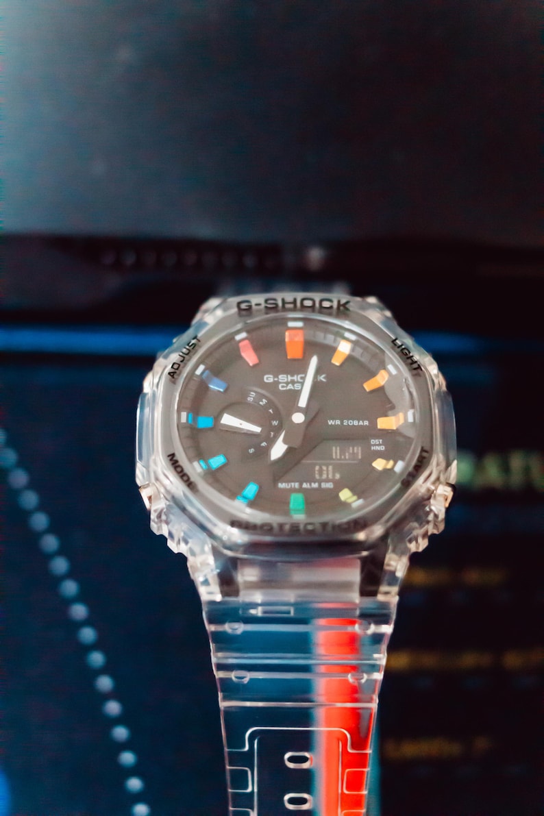 Rainbow G Style Watch | Hand-painted clear strap, Unisex rainbow image 5