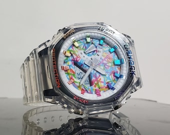 Reloj G Style abstracto arcoíris / Correa transparente pintada a mano, unisex arcoíris