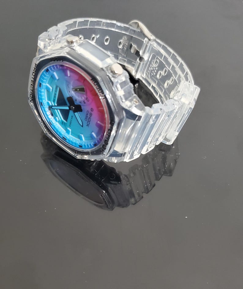 Customized Vaporwave Gradient Watch | Transparent Resin Octagon, Iridescent Glass, Retro-Futuristic Style image 8