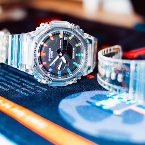 Rainbow G Style Watch | Hand-painted clear strap, Unisex rainbow image 3