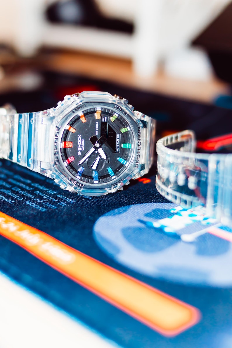 Rainbow G Style Watch | Hand-painted clear strap, Unisex rainbow image 3