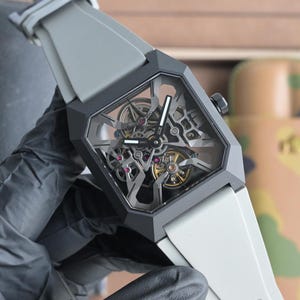 Men's Automatic Skeleton Watch – Octagonal Case, Silicone Strap, Mechanical Movement image 1