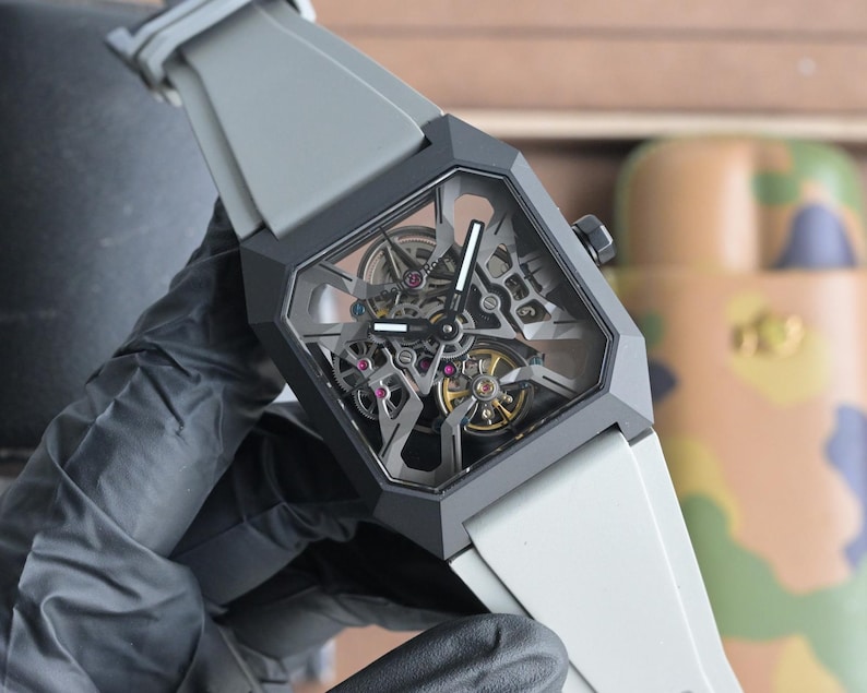 Men's Automatic Skeleton Watch – Octagonal Case, Silicone Strap, Mechanical Movement image 1