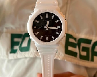 Hand-painted White Resin Wristwatch • Minimalist Analog Watch