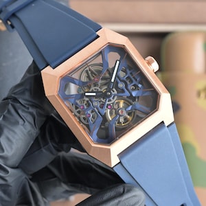 Men's Automatic Skeleton Watch – Octagonal Case, Silicone Strap, Mechanical Movement image 4