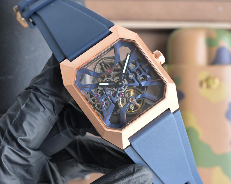 Men's Automatic Skeleton Watch – Octagonal Case, Silicone Strap, Mechanical Movement image 4
